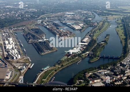 Duisport, port and logistics center, Ruhrort inland port on the river Rhine, considered the world's largest inland port Stock Photo