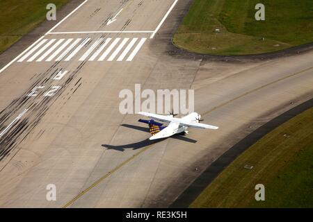 Duesseldorf International Airport, Lufthansa Regional plane ATR42-500, on the taxiway after landing, Duesseldorf Stock Photo