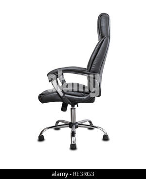 The office chair from black leather. Isolated on white background. Stock Photo