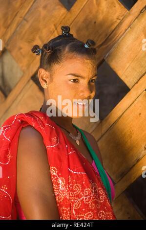 Young Malagasy woman portrait, Morondava, Madagascar, Africa Stock Photo