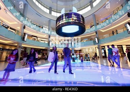 Light show, inserted into ground, in the Dubai Mall, Dubai, United Arab Emirates, Middle East Stock Photo