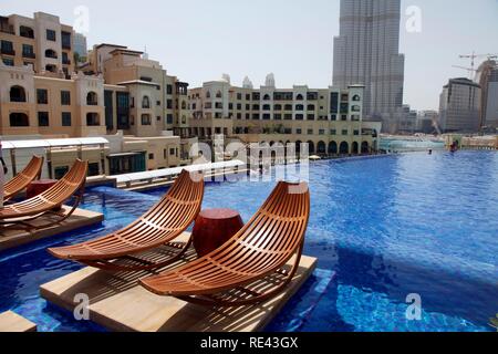 Pool area of the luxury hotel The Address, part of Downtown Dubai, United Arab Emirates, Middle East Stock Photo