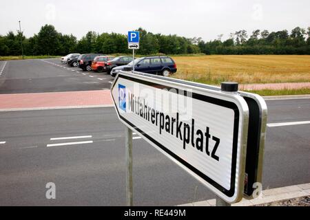 Sign Mitfahrerparkplatz, tramper parking lot at the A2 motorway, car pooling, near Boenen, North Rhine-Westphalia Stock Photo