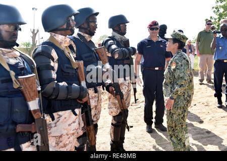 DJIBOUTI, Djibouti (Nov. 21, 2016) Commander, U.S. Naval Forces Europe-Africa /Commander, Allied Joint Force Command Naples, Adm. Michelle Howard,  meets with members of the Djibouti National Police at the Djibouti National Police Academy Nov. 21, 2016. U.S. Naval Forces Europe-Africa, headquartered in Naples, Italy, oversees joint and naval operations, often in concert with allied, joint, and interagency partners, to enable enduring relationships, and increase vigilance and resilience in Europe and Africa. . Stock Photo