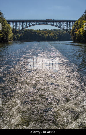 The French King Bridge over the Connecticut River in Erving and Gill, Massachusetts Stock Photo