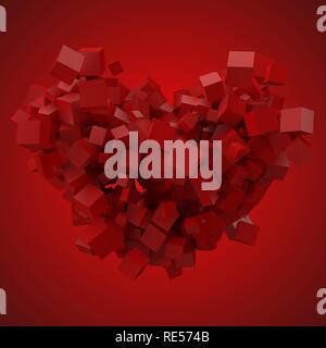 heart shaped data block. made with random size cubes. 3d pixel style vector illustration. Stock Vector