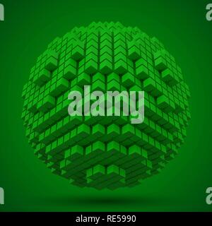 spherical data block. made with green cubes. 3d pixel style vector illustration. Stock Vector