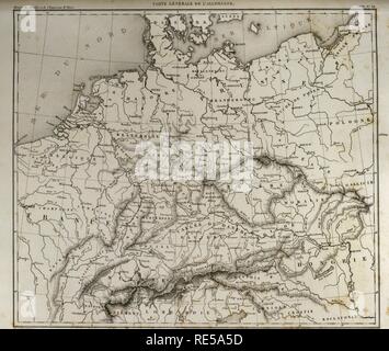 General map of Germany. Atlas de l'Histoire du Consulat et de l'Empire. History of the Consulate and the Empire of France under Napoleon by Marie Joseph Louis Adolphe Thiers (1797-1877). Drawings by Dufour, engravings by Dyonnet. Edited in Paris, 1864. Stock Photo