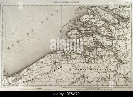 Napoleonic map. Mouth of Scheldt river (Bouches-de-L'Escaut). It was a department of the First French Empire which was formed in 1810, when the Kingdom of Holland was annexed by France. (Netherlands). Scheldt is an European river which born in France, crosses Belgium and empties into the North Sea forming an estuary. Atlas de l'Histoire du Consulat et de l'Empire. History of the Consulate and the Empire of France under Napoleon by Marie Joseph Louis Adolphe Thiers (1797-1877). Drawings by Dufour, engravings by Dyonnet. Edited in Paris, 1864. Stock Photo