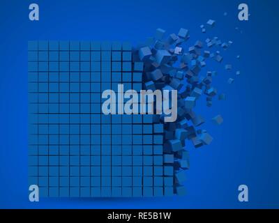 3d pixel style square data block. made with blue cubes. three dimensional vector illustration. Stock Vector