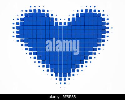 heart shaped data block. made with blue cubes. 3d pixel style vector illustration. Stock Vector