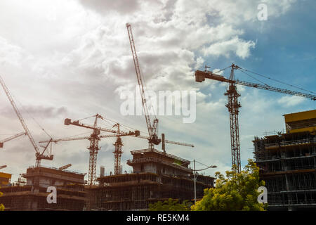 Construction of high-rise apartment buildings and offices. Stock Photo