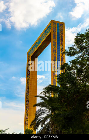 Dubai, UAE - November 28, 2018: The famous Dubai Frame is located in Zabeel Park. It is a museum of history and architectural landmark. Stock Photo