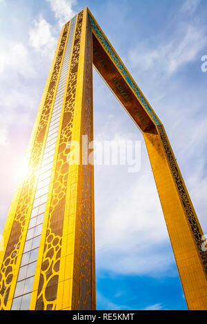 Dubai, UAE - November 28, 2018: The famous Dubai Frame is located in Zabeel Park. It is a museum of history and architectural landmark. Stock Photo