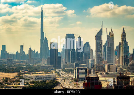 Dubai, UAE - November 28, 2018: View of the city from the top of the famous Dubai Frame, located in Zabel Park. Stock Photo