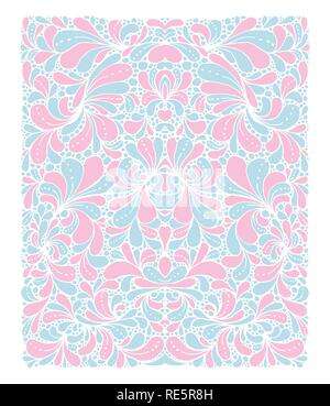 Rose Quartz and Serenity trendy colors of the year 2016 in the pattern. Doodle style ornament with floral elements. For fabric textile or print design Stock Vector