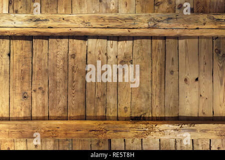 Old brown wooden boards in various colors and forms. Pattern decoration texture background for loft interior or exterior Stock Photo