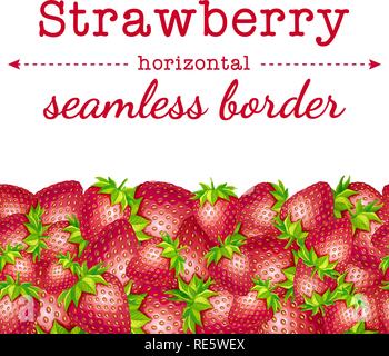 Strawberry berries horizontal seamless border pattern. Stock Vector