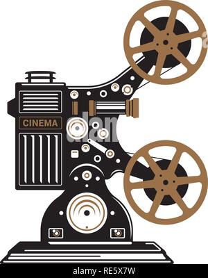 Vintage film projector stylized flat vector illustration. Stock Vector