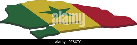 Flag and map of Senegal. Color silhouette of 3D map of Senegal vector illustration Stock Vector