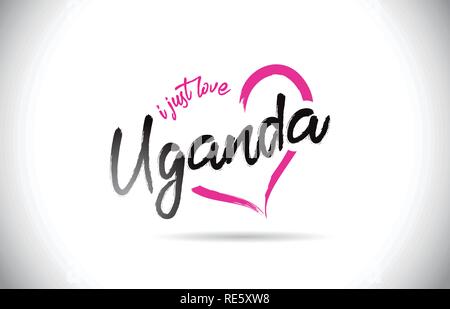 Uganda I Just Love Word Text with Handwritten Font and Pink Heart Shape Vector Illustration. Stock Vector