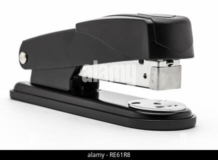Office black stapler close up on a white background. Stock Photo