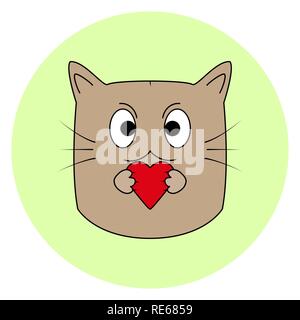 Muzzle cute kitten with paws and a heart, a flat image Stock Vector