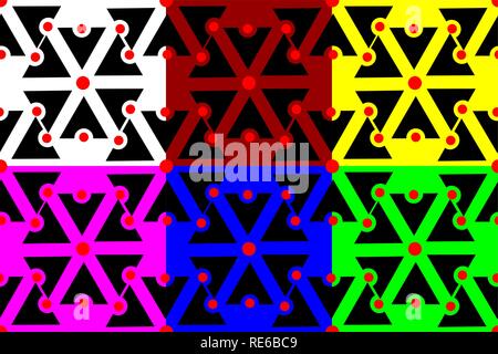 Slavic god Perun seamless pattern, Symbols of Perun (black, white, red, blue, green, purple, yellow) background set, Slavic amulets, Stock Vector