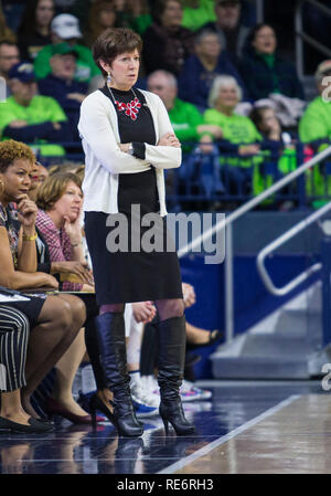 Indiana, USA. 20th Jan, 2019. Notre Dame head coach Muffet McGraw during NCAA Basketball game action between the Boston College Eagles and the Notre Dame Fighting Irish at Purcell Pavilion at the Joyce Center in Indiana. Notre Dame defeated Boston College 92-63. John Mersits/CSM/Alamy Live News Stock Photo