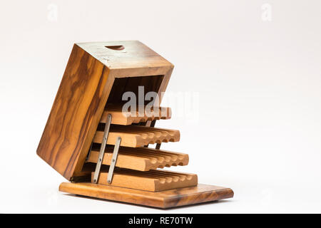 open-box wooden cigarette case to see the cigarette separators Stock Photo 