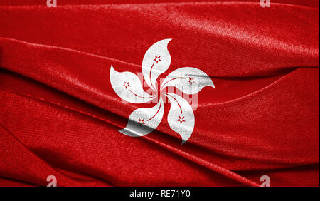 Realistic flag of Hong Kong on the wavy surface of fabric. Perfect for background or texture purposes. Stock Photo