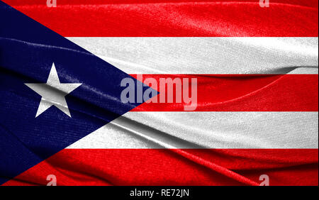 Puerto Rico flag on wavy silk textile fabric background Stock Photo - Alamy