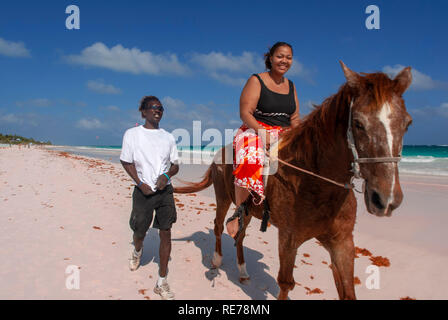 Horse ride at Pink Sand Beach. Dunmore Town, Harbour Island, Eleuthera ...