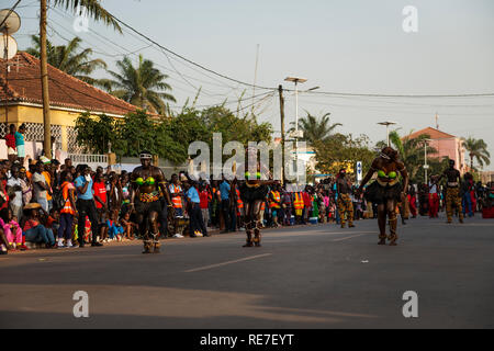 Bissau, Republic of Guinea-Bissau - February 12, 2018: Group of girls performing during the Carnival Celebrations in the city of Bisssau. Stock Photo