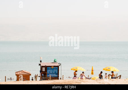 The Dead Sea (West Bank), hypersaline and lowest lake in the world, at -430m below sea level Stock Photo