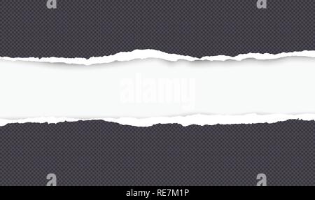 Black, torn, ripped, squared and horizontal grainy paper strip with ...