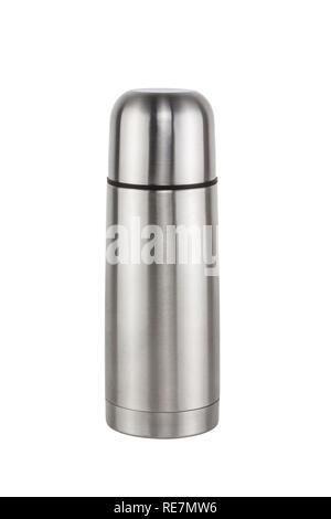 Stainless bottle thermos travel on white background Stock Photo