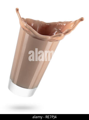 glass of spilling chocolate milk Stock Photo