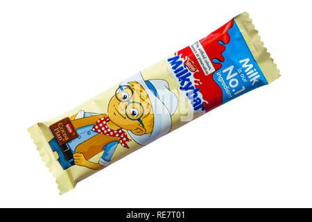 milkybar small bar of white chocolate from Nestle Milky bar selection pack isolated on white background Stock Photo