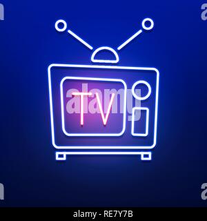 Neon Retro Tv Logo With Red Blue Color On Smooth Wall .vector Illustration Stock Vector