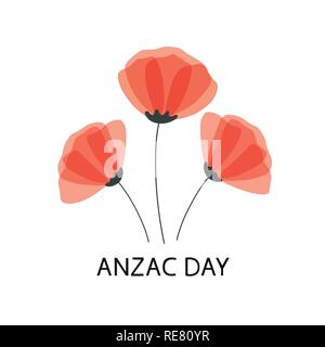 Anzac Day vector poster. Lest We forget. Paper cut Red Poppy flower - a symbol of International Day of Remembrance. Vector Stock Vector