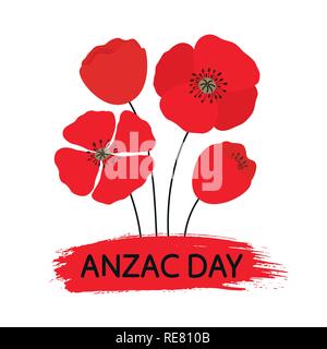 ANZAC DAY. Bouquet of poppy flowers. Vector illustration Stock Vector