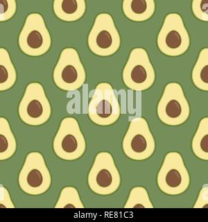 Avocado. Bright green background, lovely avocado. Healthy food. Good for printing banner, packaging, postcards. Simple seamless pattern Stock Vector