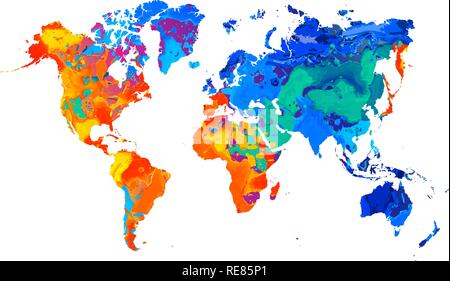 Abstract world map from splash of watercolors Stock Vector