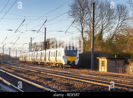 Class 700150 forms a Thameslink service from London Kings Cross to Peterborough on 17 January 2019 Stock Photo