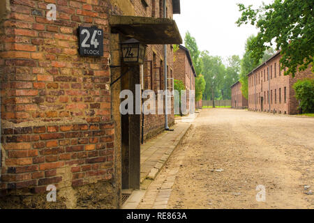 Building Block 24a in the Auschwitz concentration camp in Poland Stock Photo