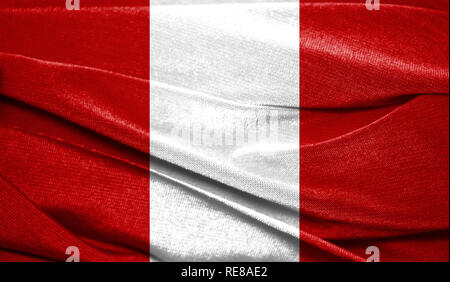 Realistic flag of Peru on the wavy surface of fabric. Perfect for background or texture purposes. Stock Photo