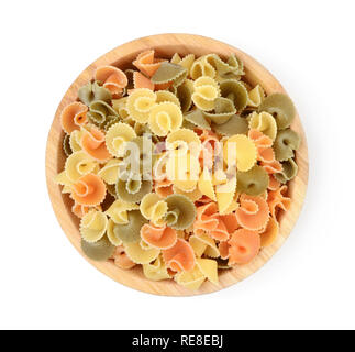 Multicolor pasta in bowl isolated on white background Stock Photo