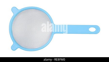 Top view round metal strainer isolated on white background Stock Photo