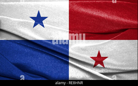 Realistic flag of Panama on the wavy surface of fabric. Perfect for background or texture purposes. Stock Photo